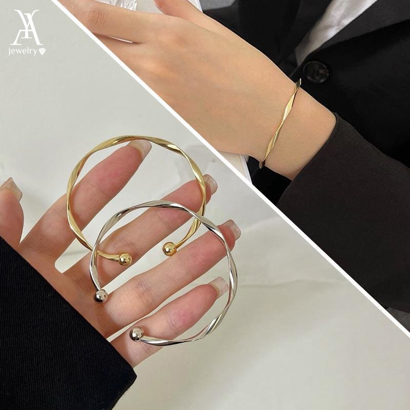 Ay (CN) Gelang Bangle Gold Silver Model Lilit Simple Untuk Aksesoris Perhiasan Wanita