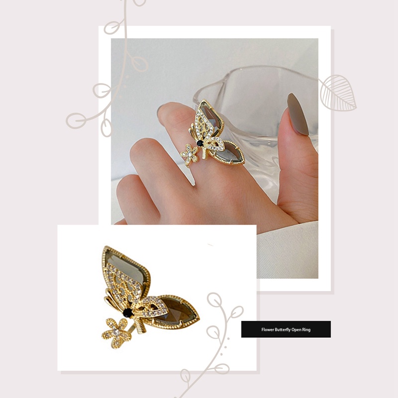 Statement Big Flower Butterfly Open Rings Untuk Wanita Baru Tren Perhiasan Kristal Bijoux Yang Dapat Disesuaikan