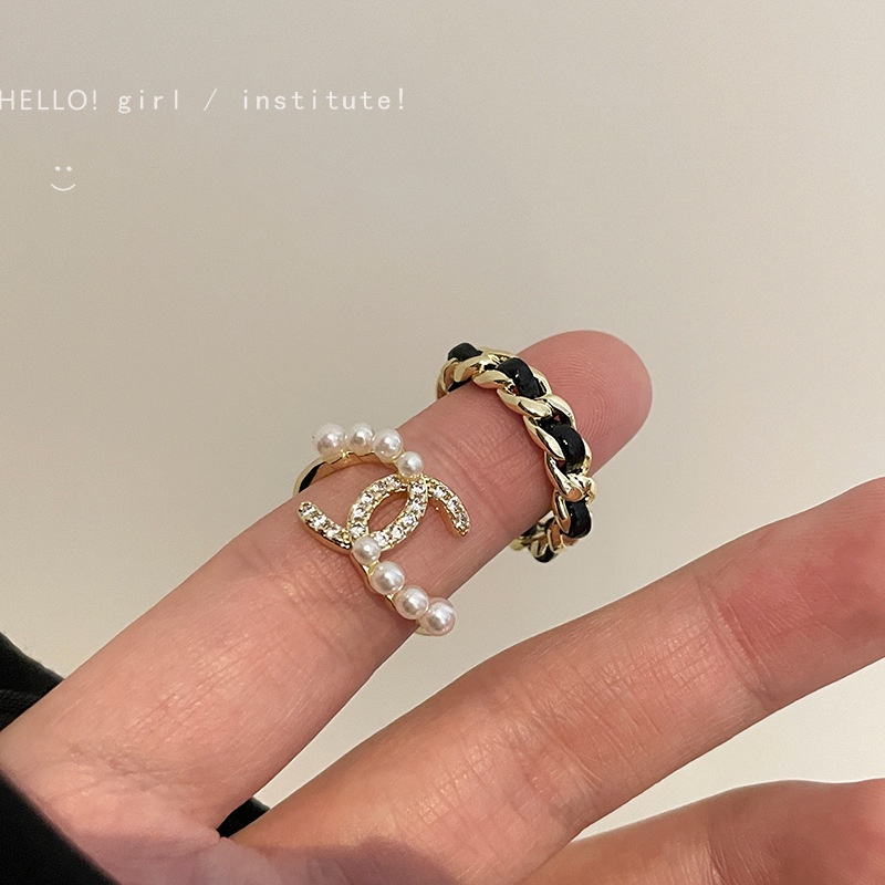 French Zircon Pearl Open Ring Edisi Korea Cincin Jari Telunjuk Rasa Canggih