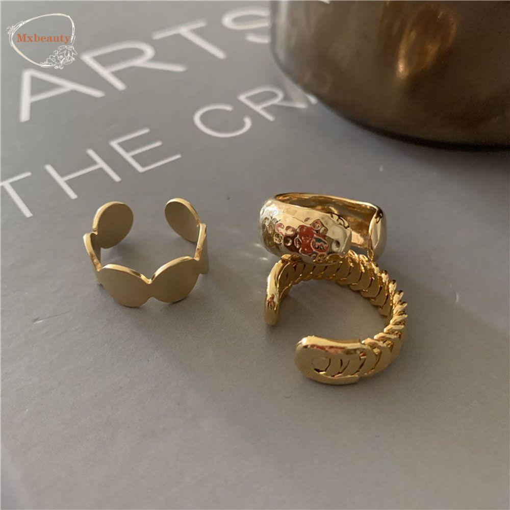 Mxbeauty Cincin Jari Warna Emas Chic Knuckle Rings Lingkaran Geometris Lebar Dapat Disesuaikan Aksesoris Fashion