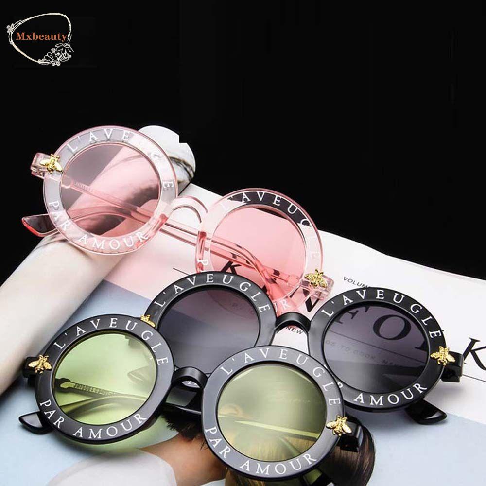 Mxbeauty Kacamata Bulat Kepribadian Fashion Lebah Kacamata Matahari Hitam Sun Eyewear Huruf Frame Sunglasses