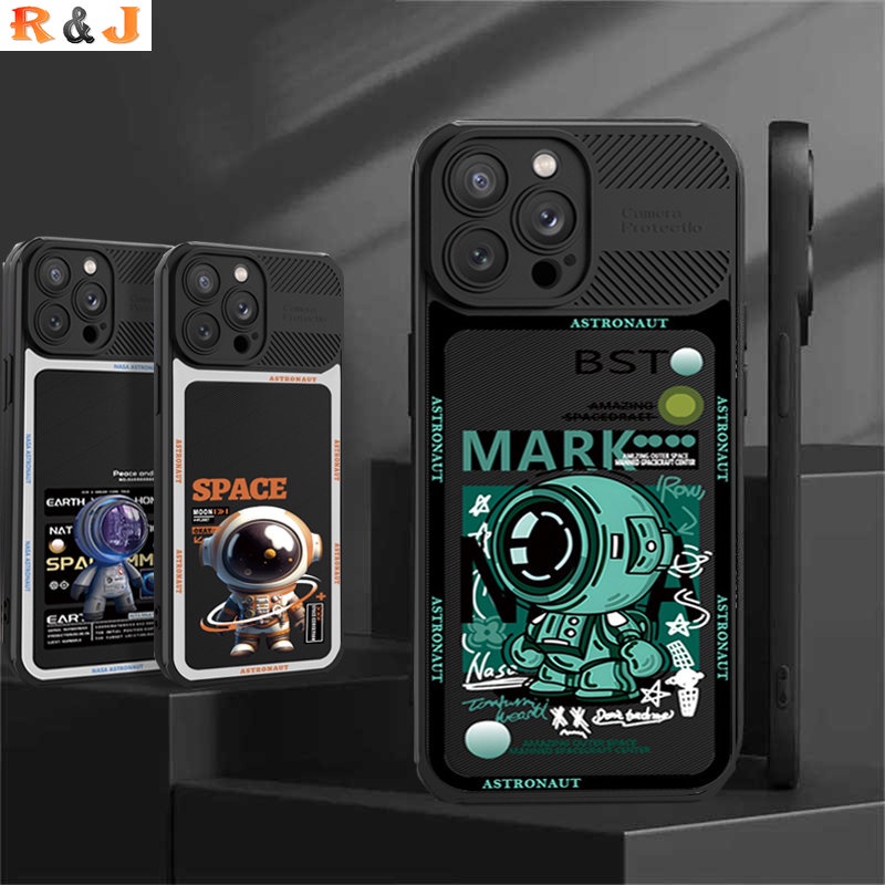 Case Astronot Luar Angkasa Realme C55 Realme 10 C35 C33 C31 C21Y C25Y C25 C15 C12 C3 C2 5 5i 6i Narzo 50A Prime Shockproof Mewah Tekstur Silang Serat Karbon Silikon Case