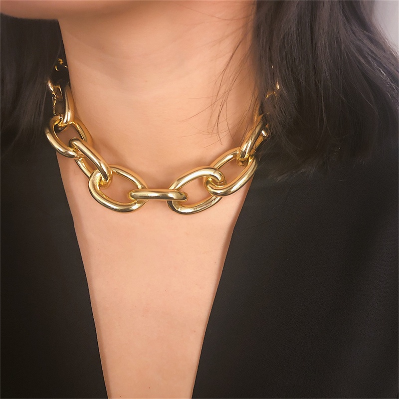 [AYBX] Punk Miami Cuban Choker Kalung Kerah Statement Hip Hop Besar Chunky Aluminium Warna Emas Tebal Rantai Kalung Wanita Perhiasan