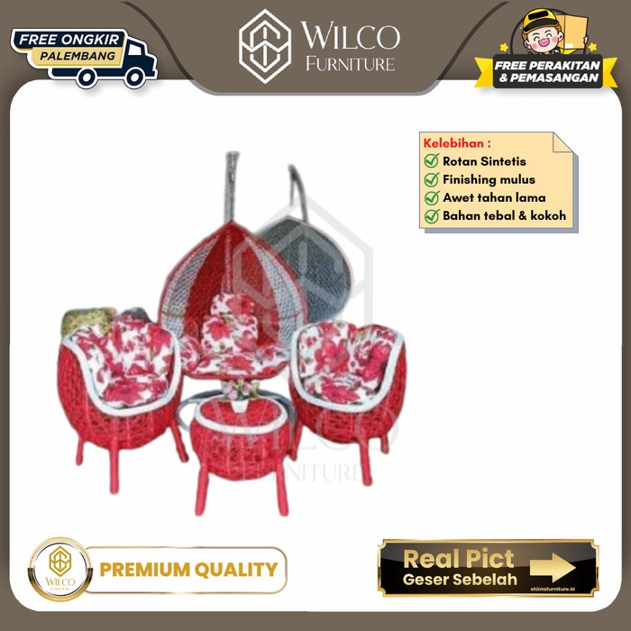 Set Ayunan Gantung + Kursi Teras Brekele Rotan Sintetis Mebel PLG - Ayunan Aja