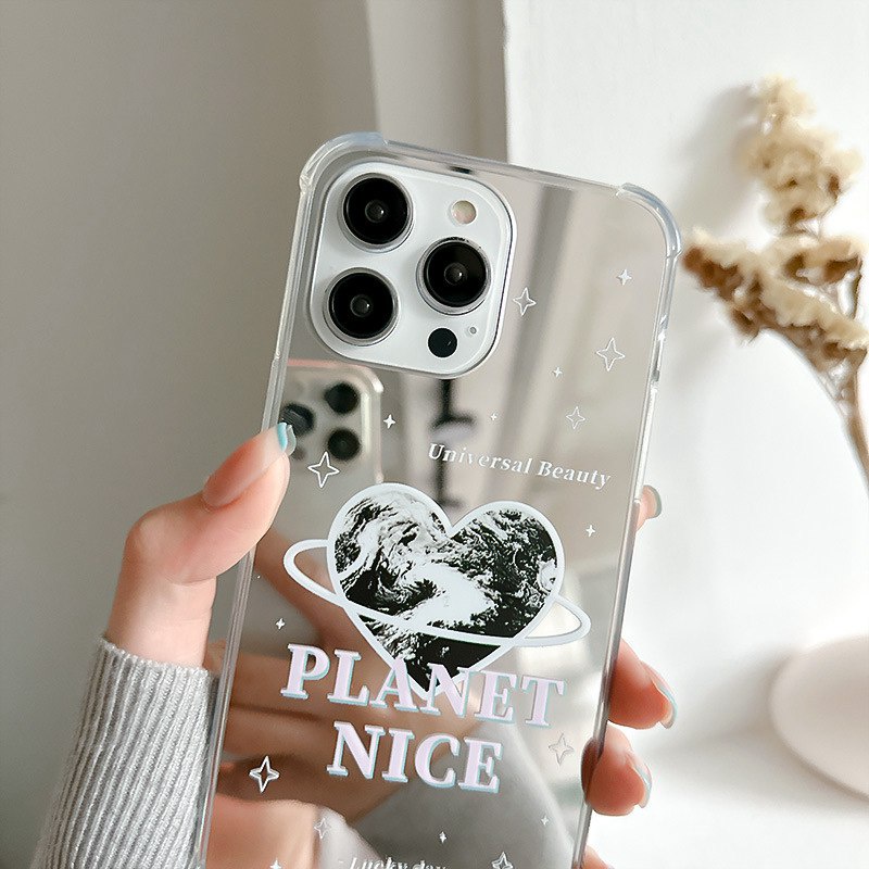 [Anti Jatuh Cermin] Pretty Silver Makeup Silikon Soft Case IPhone 6S 7 8 Plus X XR XS Max IPhone 11 12 13 14 Pro Max 14 Plus7+8+12 13 Mini Wanita Cewek Pretty Planet Nice Love