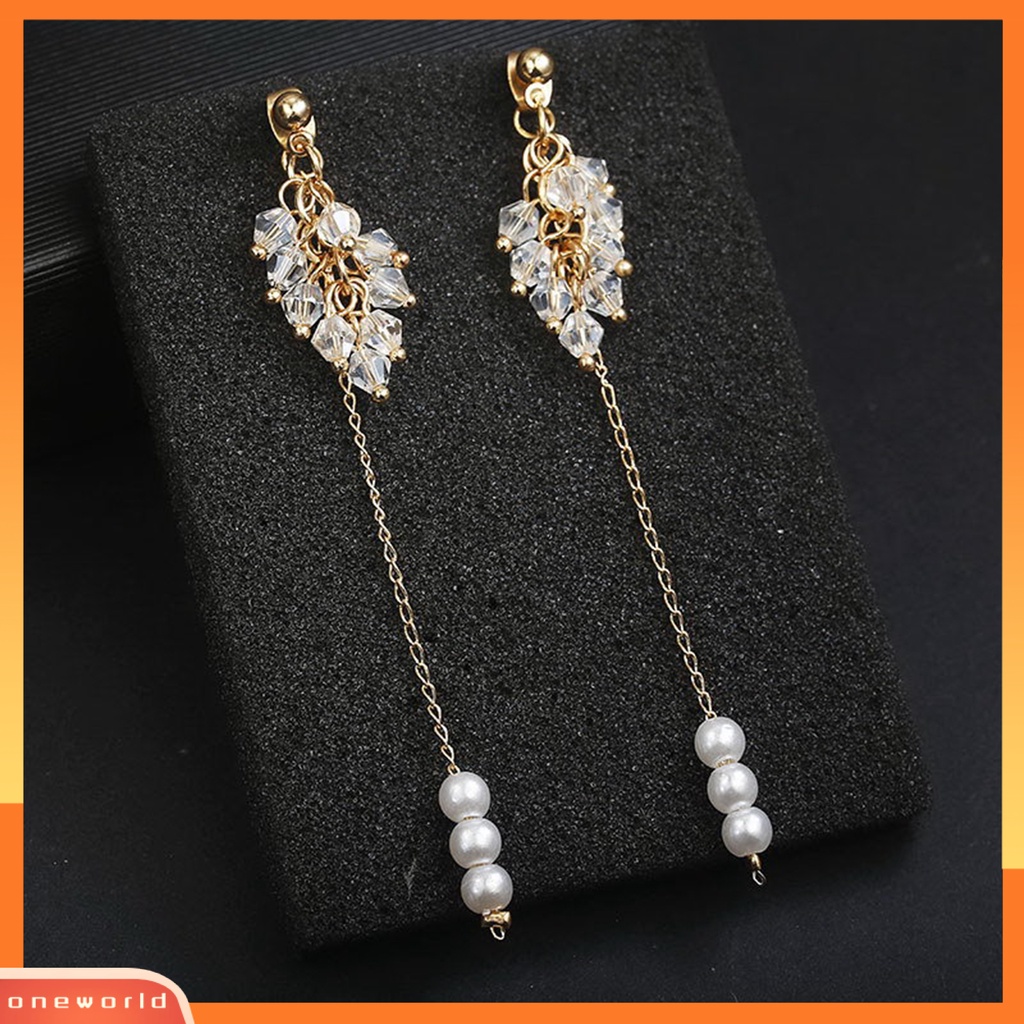 [EONE] 1pasang Menjuntai Anting Kristal Imitasi Rumbai Panjang Simulasi Mutiara Kepribadian Stainless Telinga Dekorasi Hadiah Ulang Tahun Pesta Prom Gantung Anting Perhiasan Pernikahan