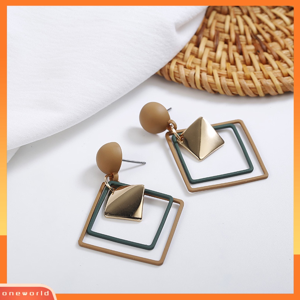 [EONE] 1pasang Menjuntai Anting Geometris Matte Kepribadian Minimalis Berongga Double Belah Ketupat Wanita Stud Earrings Fashion Perhiasan