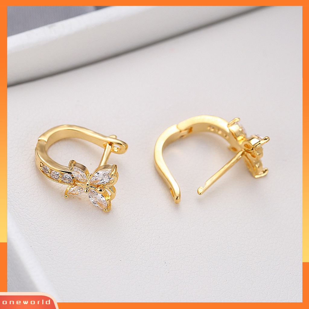 [EONE] 1pasang Anting Hoop Vintage Pendek Gaya Pastoral Shiny Cubic Zirconia Hias Hadiah Valentine Wanita Berbentuk Kupu-Kupu Menjuntai Anting Gadis Perhiasan