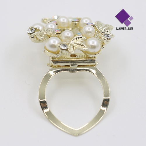 &lt; Naiveblues &gt; Cincin Syal Berlian Imitasi Mutiara Imitasi Elegan Klip Gesper Sutra Fashion