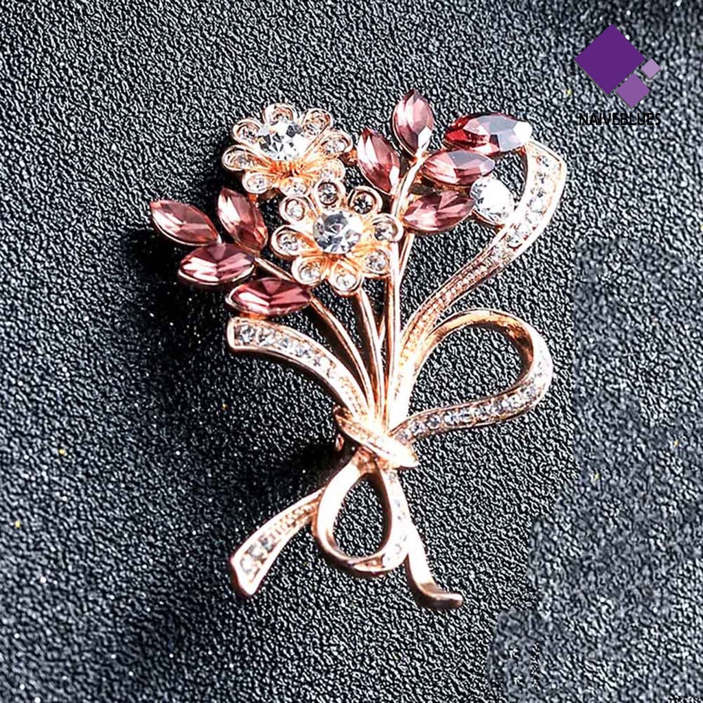 &lt; Naiveblues &gt; Bros Bentuk Bunga Desain Berlian Imitasi Bahan Alloy Wanita Brooch Pin Untuk