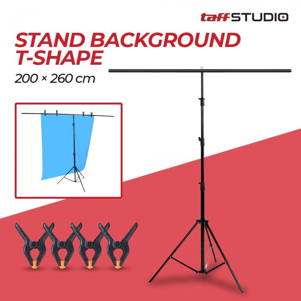 Stand Backdrop Tiang Latar Belakang Studio Photography T-Shape 4 Clamp