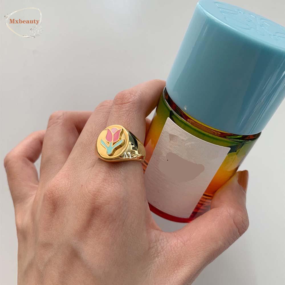 Mxbeauty Cincin Logam Wanita Lucu Hati Tulip Korea Daisy Perhiasan Fashion