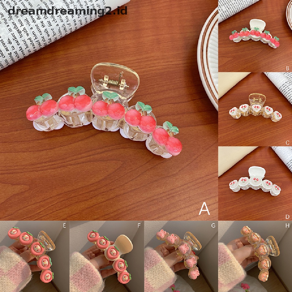 (dream) 1pc Besar Cherry Hair Claw Clips Beruang Lucu Kelinci Jepit Wanita Hiu Klip Tulip Hairclip Strawberry Aksesoris Rambut Pan Artefak Rambut//