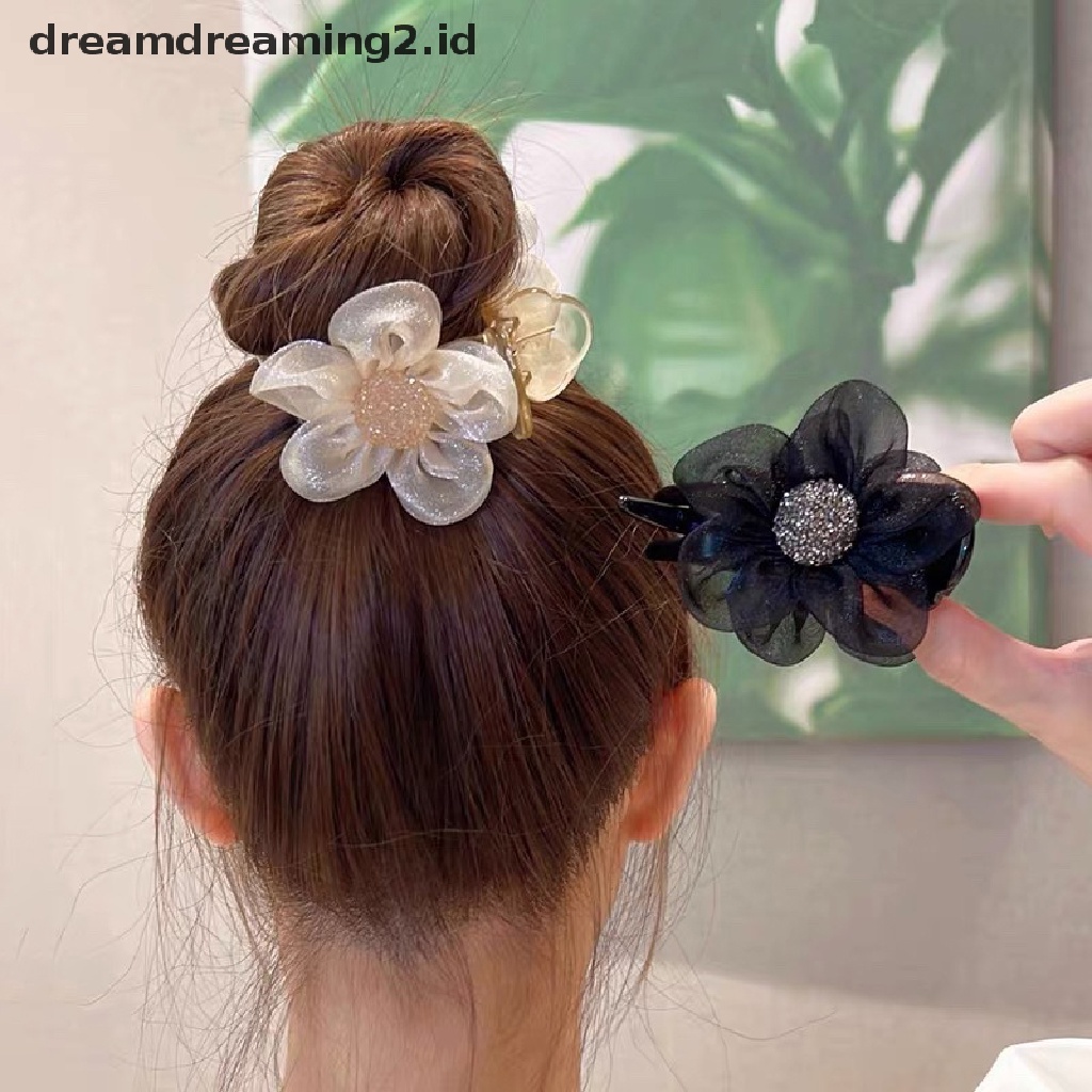 (dream) Wanita Berlian Imitasi Matahari Bunga Cross Ambil Klip Elegan Rambut Klip Ponytail Rambut Crab Claw Hair Clip Aksesoris Rambut Cewek//