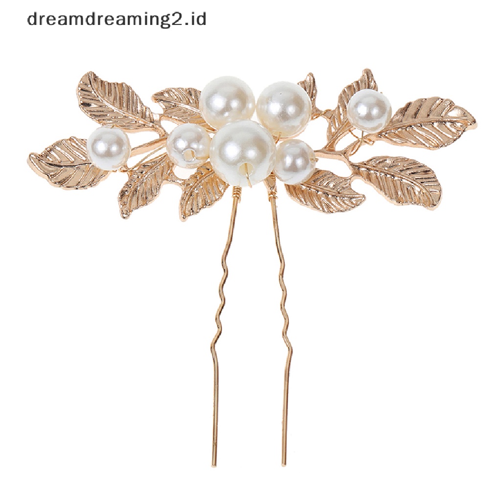 (dream) Baroque Gold Leaf Pearl U-shaped Hairpin Pin Wedding Hair Comb Flower Bridal Jepit Rambut Mutiara Aksesoris Rambut Pernikahan//