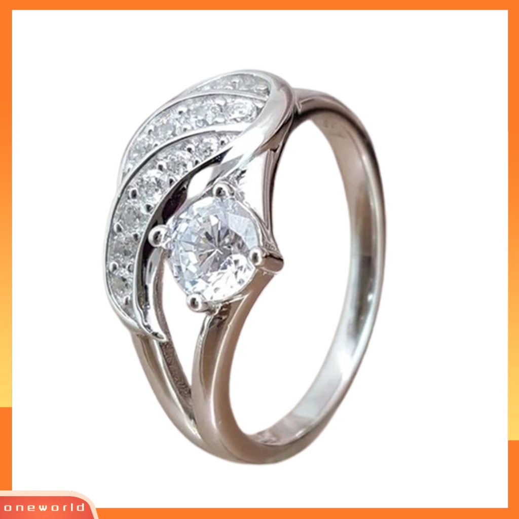 [EONE] Wanita Cincin Cubic Zirconic Hias Bulat Alloy Bentuk Sayap Malaikat Cincin Kawin Cincin Lamaran