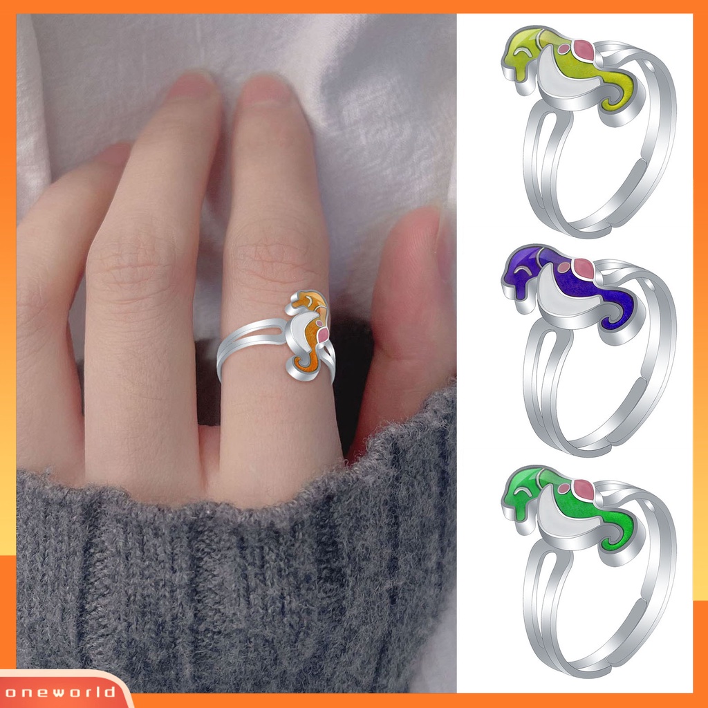 [EONE] Adjustable Indah Kilau Terang Wanita Cincin Kuda Laut Suhu Berubah Warna Mood Ring Perhiasan Aksesoris