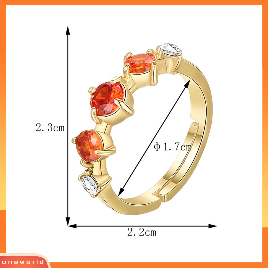 [EONE] Wanita Cincin Orange Permata Imitasi Adjustable Perhiasan Vintage Berlian Imitasi Jari Cincin Hadiah Ulang Tahun