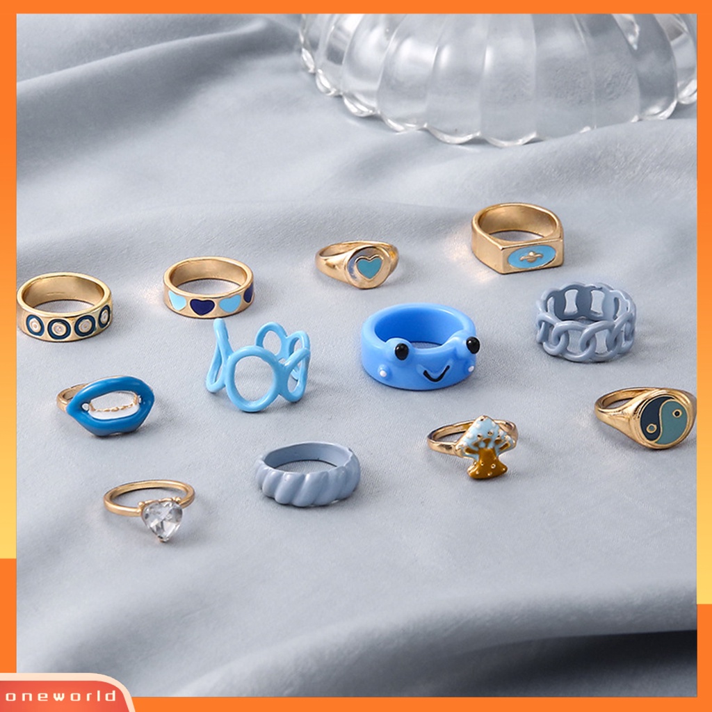 [EONE] 12pcs Cincin Wanita Cantik Serbaguna Ringan Poles Hias Alloy Unisex Open Ring Untuk Pesta