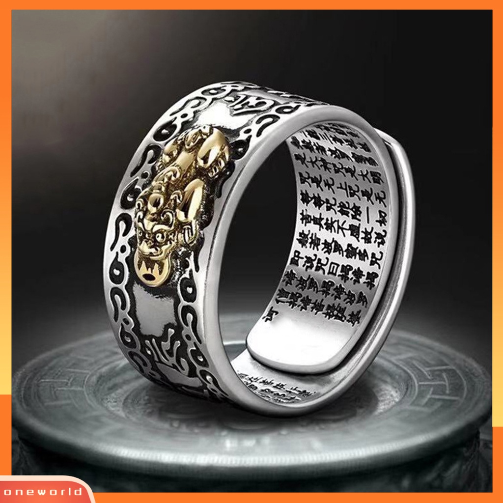 [EONE] Pria Cincin Gaya Retro Ukiran Sutra Karakter Hypoallergenic Adjustable Fashion Jewelry Cincin Jari Hewan Mitos Cina Untuk Pacaran