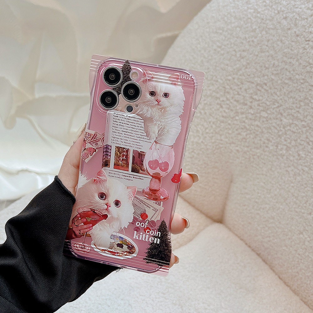 Ins Pink Cat Phone Case Phone Cover Kompatibel Untuk iphone 11Promax 12 13pro 14Promax Casing Pelindung