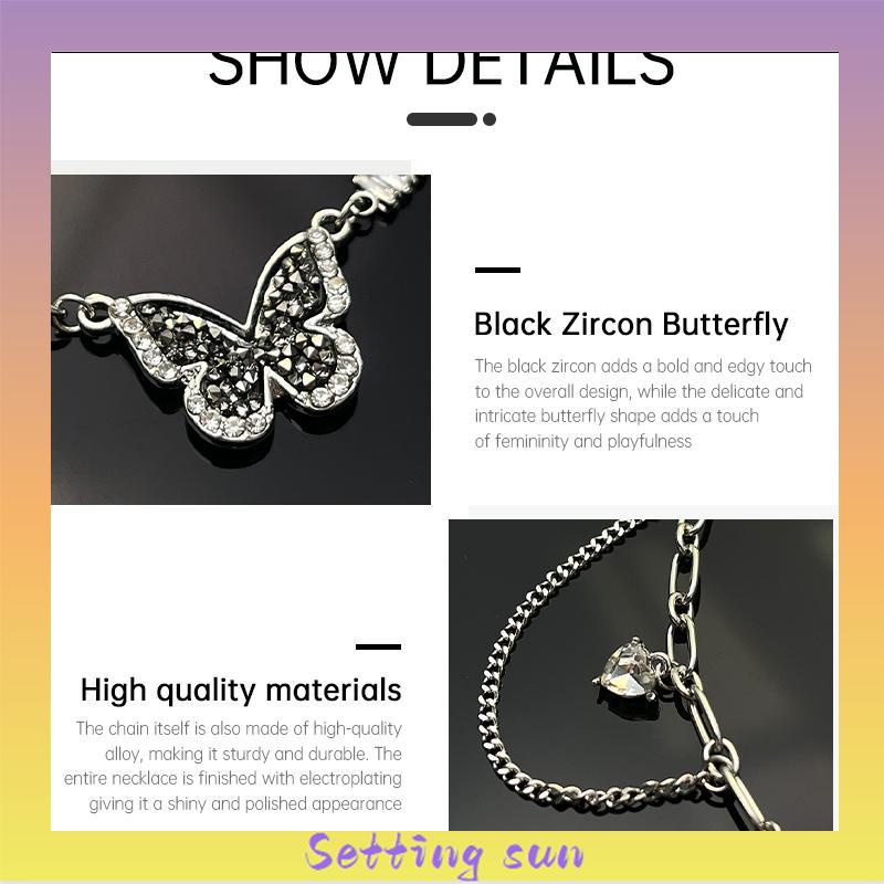 Kalung kupu-kupu zirkonia hitam Desain Wanita Premium Kalung Tulang Selangka TN