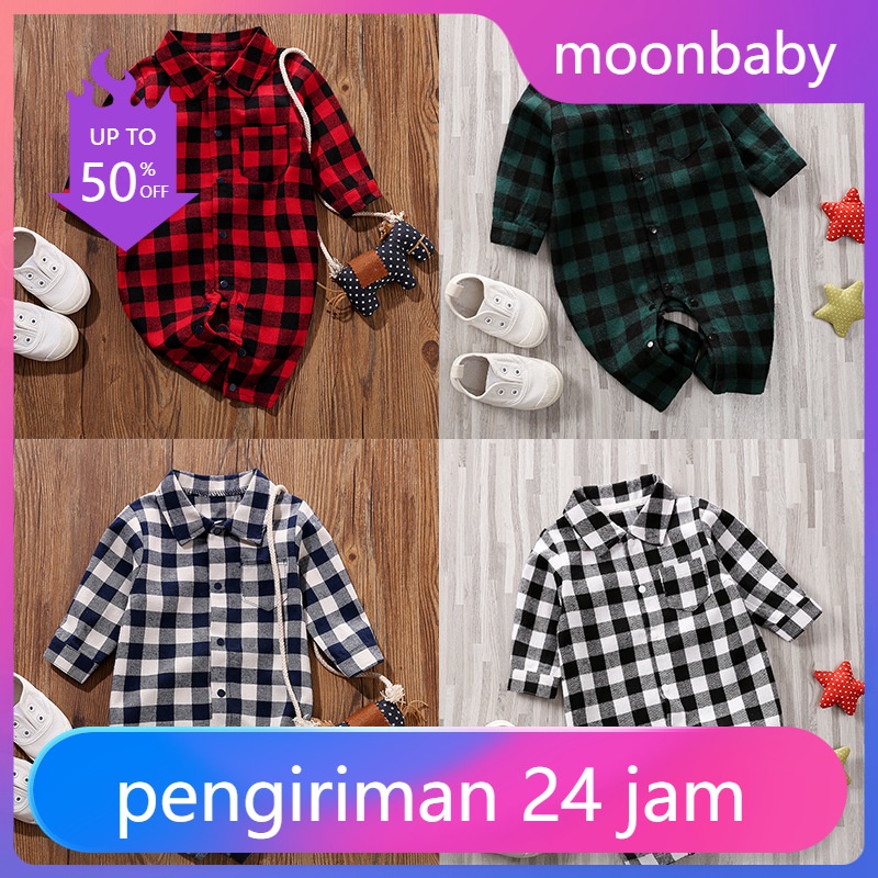 Baju Jumper Bayi Laki Laki dan Perempuan Bahan Katun Pencetakan kotak-kotak