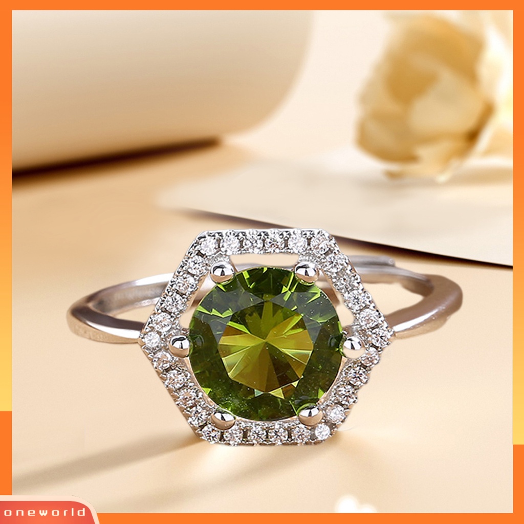 [EONE] Wanita Cincin Vintage Hexagonal Berongga Keluar Mengkilap Cubic Zirconia Pembukaan Yang Dapat Disesuaikan Hadiah Hias Faux Gemstone Finger Ring Wedding Band Perhiasan Aksesori
