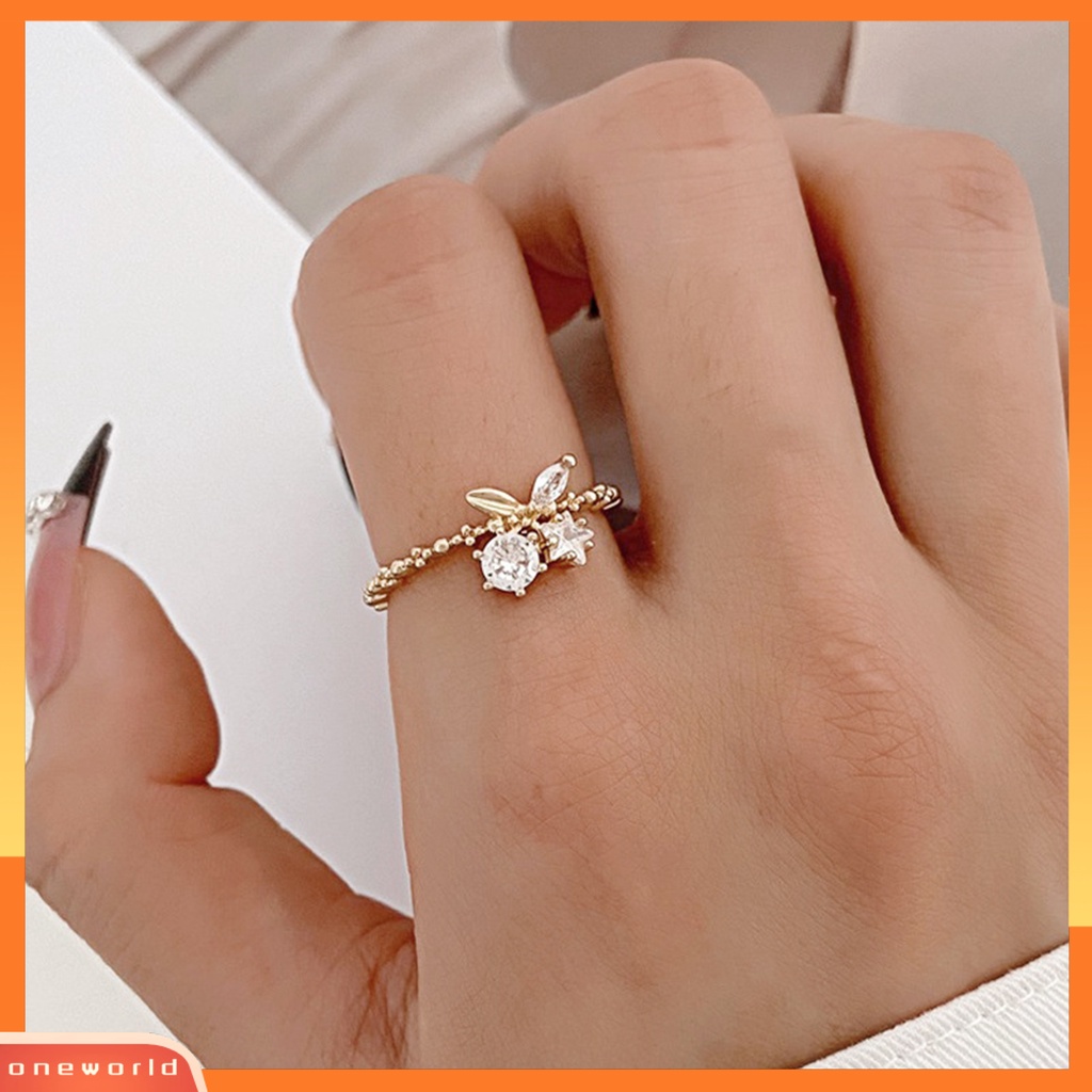 [EONE] Wanita Cincin Pembukaan Adjustable Temperamen Tidak Rata Geometris Berlian Imitasi Cherry Star Finger Ring Fashion Perhiasan