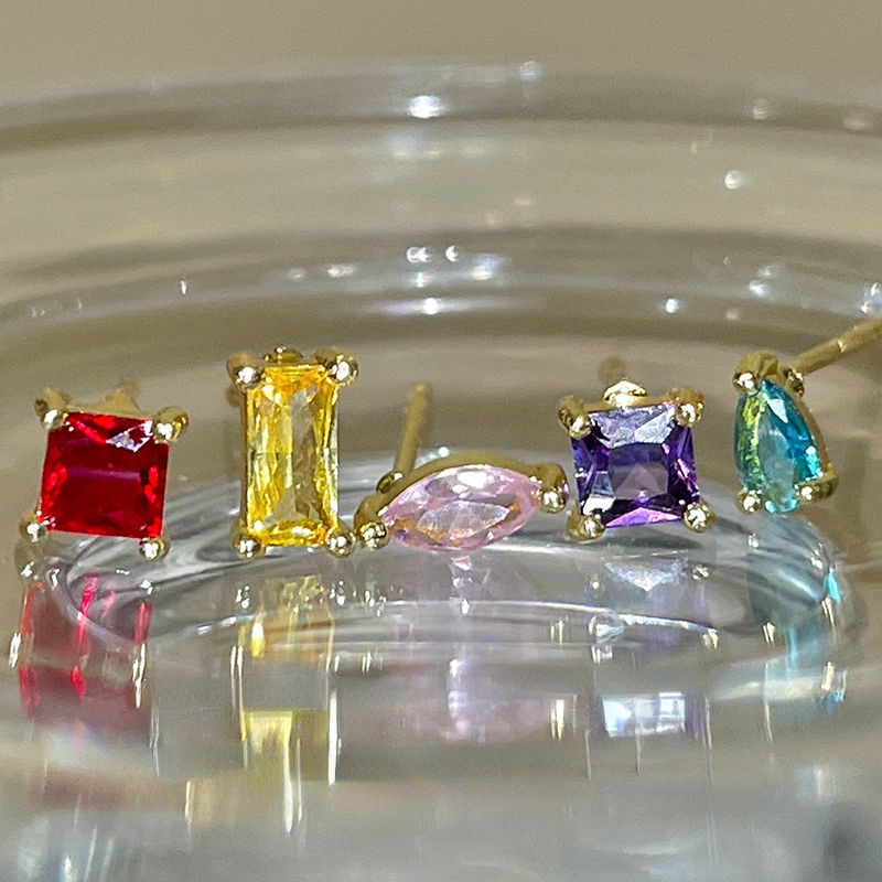 5pcs/lot Anting Stud Telinga Geometris Berwarna Zirkon Harian Mini Lucu Untuk Wanita Perempuan