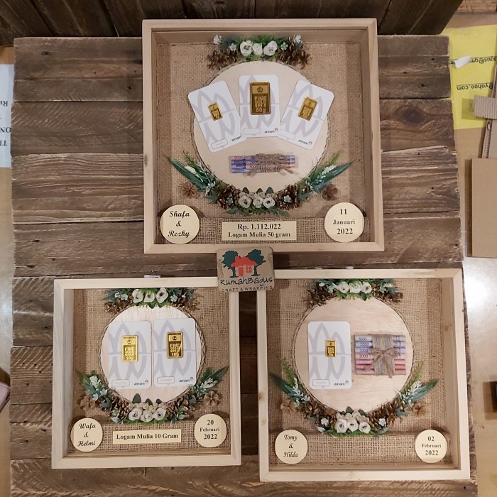 bingkai mahar logam mulia uang - 22,5x22,5cm