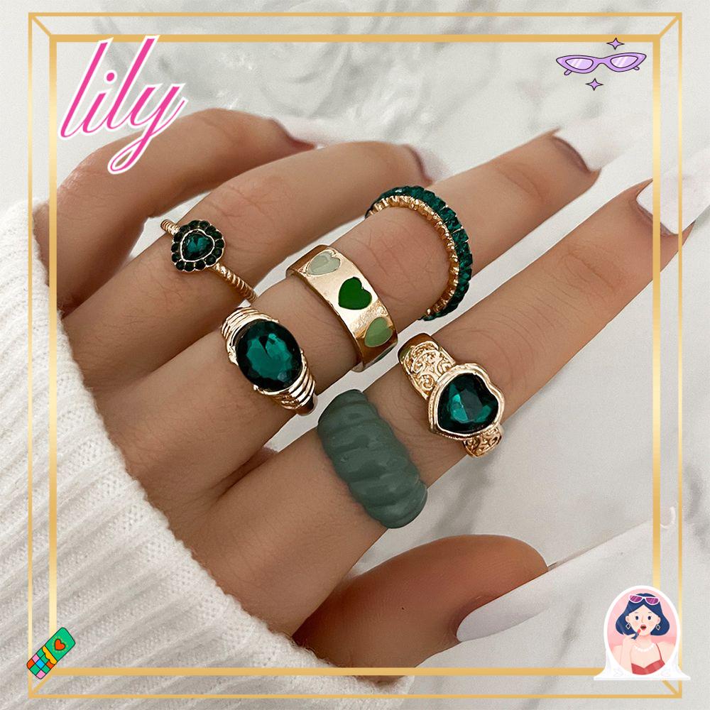 Lily 6pcs Set Cincin Fashion Perhiasan Aksesoris Wanita Perempuan Kristal