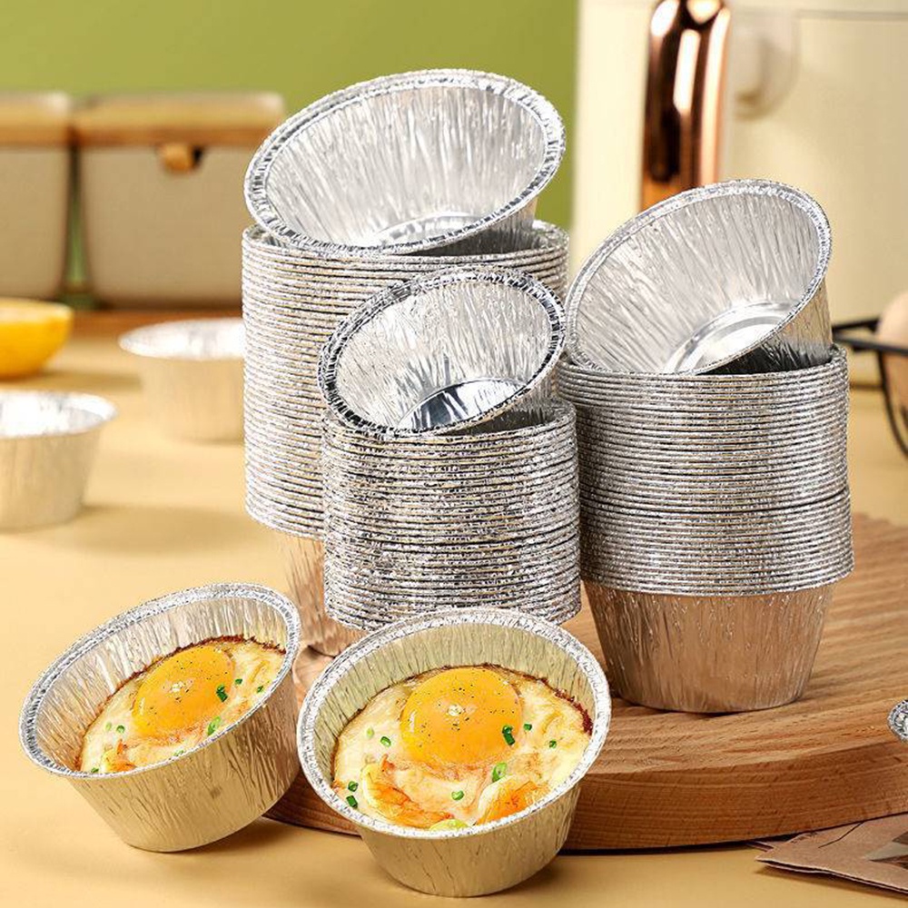 80 * 35mm Cetakan Egg Tart Sekali Pakai Bahan Aluminium Foil Kertas Cup Cake Biskuit Puding Baking Mold