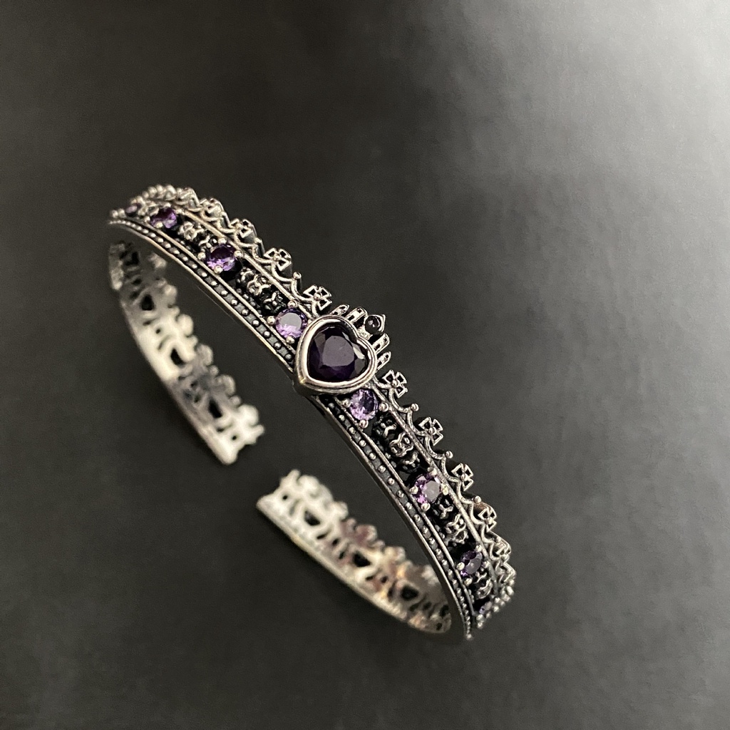 Goldkingdom Fashion Perhiasan Aksesoris Ready Stock Retro Thai Perak Buatan Tua Warna-Warni Zirkon Salib Mahkota Cinta Wanita Ringan Mewah Gelang