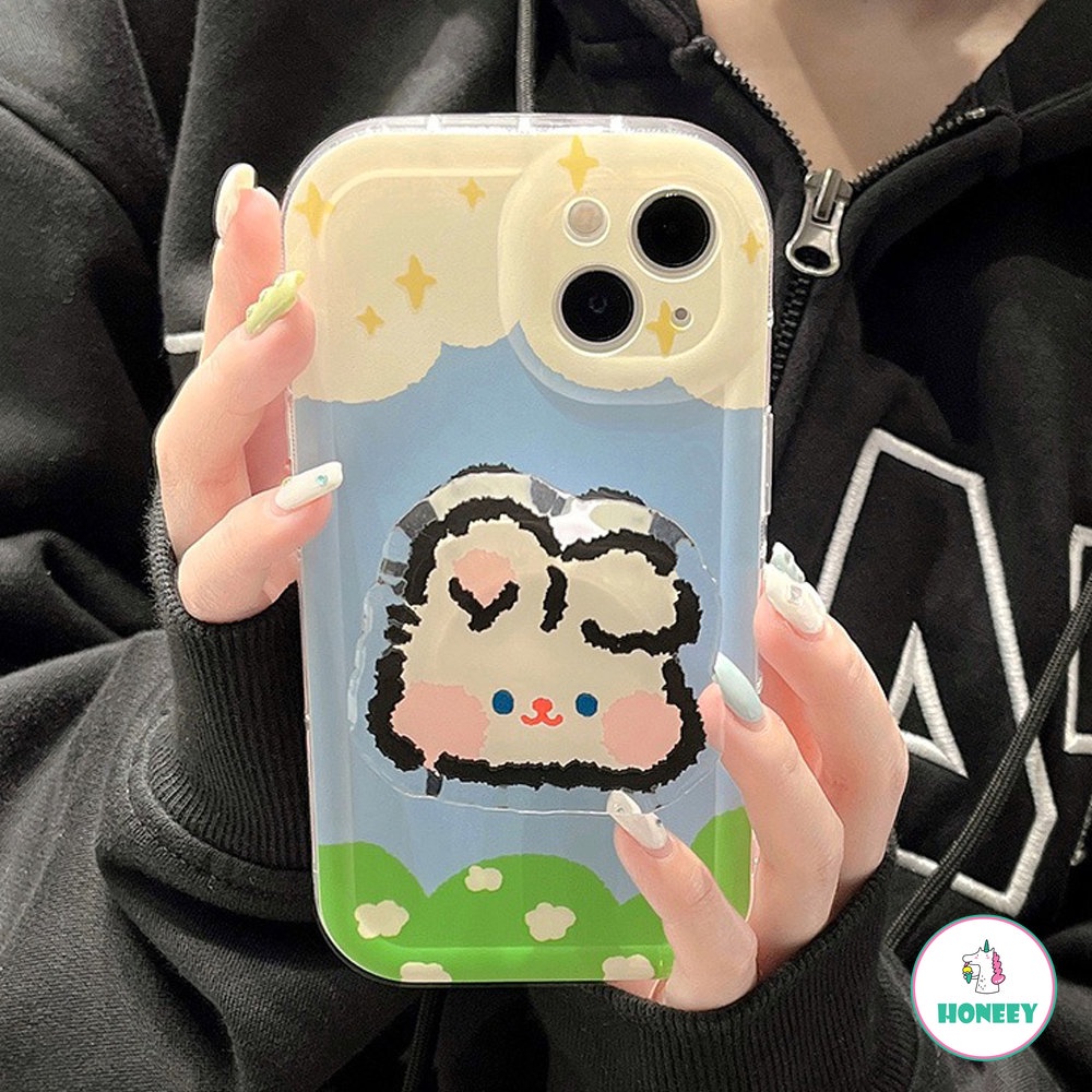 IPHONE Kawaii Retro Smile Rabbit Bracket Kartun Casing Ponsel Transparan Untuk Iphone14 13 12 11 Pro Max14 Plus Case Cute Sweet Cover