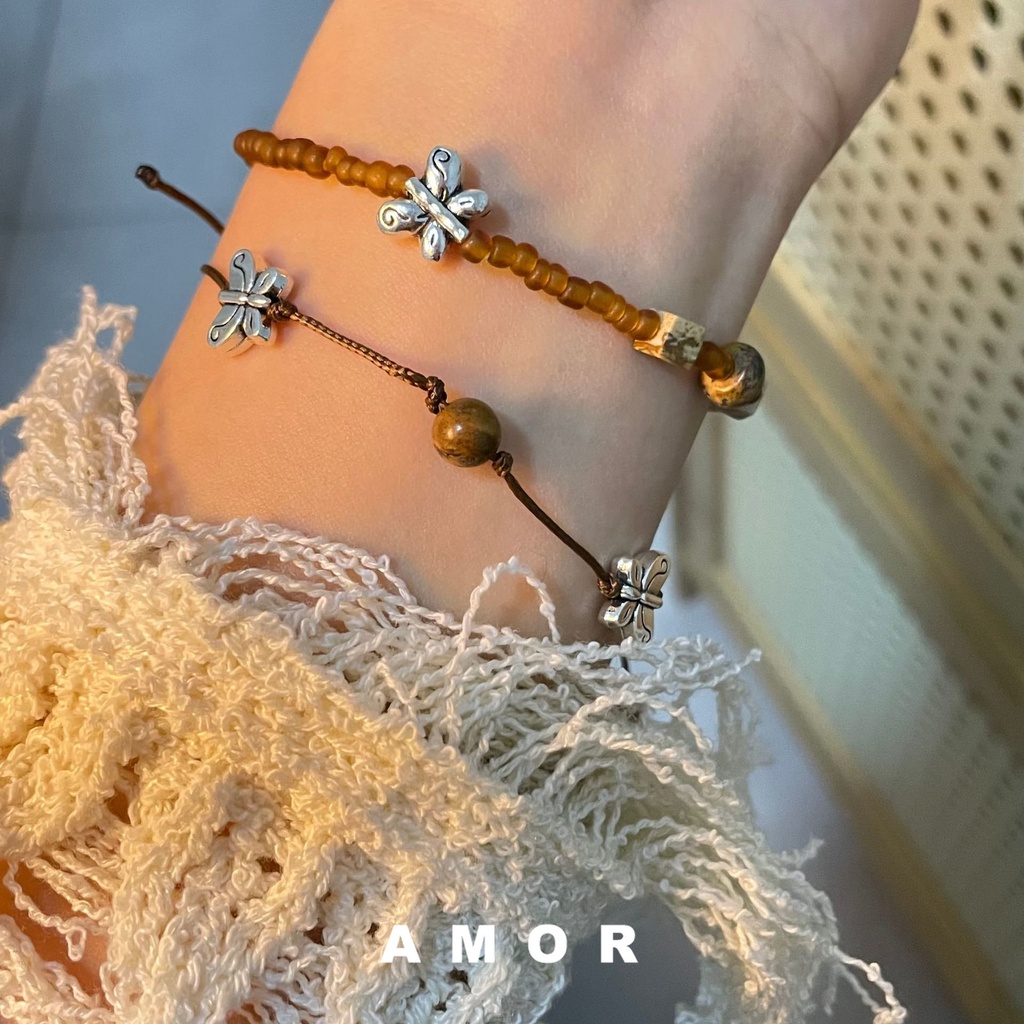 Gelang Manik-Manik Kupu-Kupu Gaya Cina Baru Perempuan Adjustable ins Niche Desain