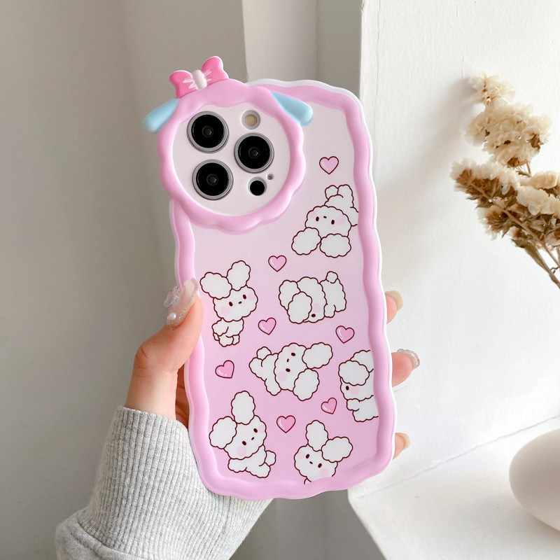 【Lamb Style】Lucky Love Bunny Soft TPU Case HP iP iPhone 11 12 13 14 Pro Max 7 8 + Plus SE 2020 X XS XR Max Girl Woman FTD Casing Apple