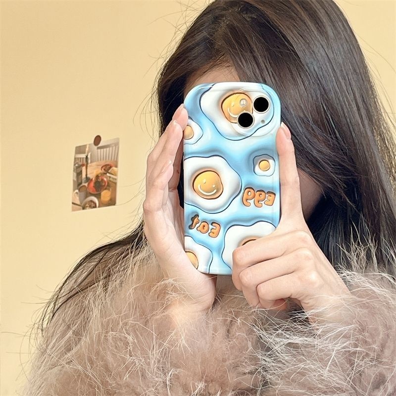 IPHONE Casing Ponsel Desain Telur Goreng Tersenyum Lucu Kompatibel Dengan Iphone12 13 14 11 Pro Max Ddwsv