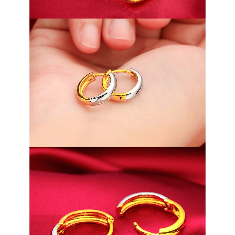 Goldkingdom Aksesoris Perhiasan Fashion Ready Stock Anting Wanita Halus Emas Dan Perak Double Tone Mewah Minimal