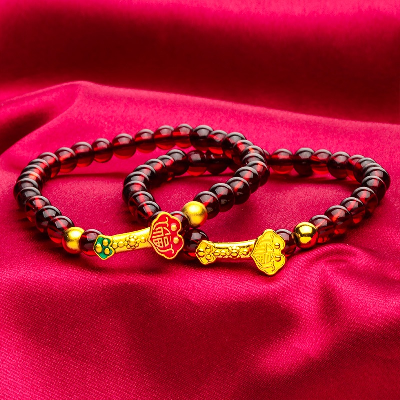 Aksesoris Perhiasan Fashion Goldkingdom Ready Stock Gelang Manik-Manik Wanita Mewah Lapis Emas, Gelang Merah Menguntungkan