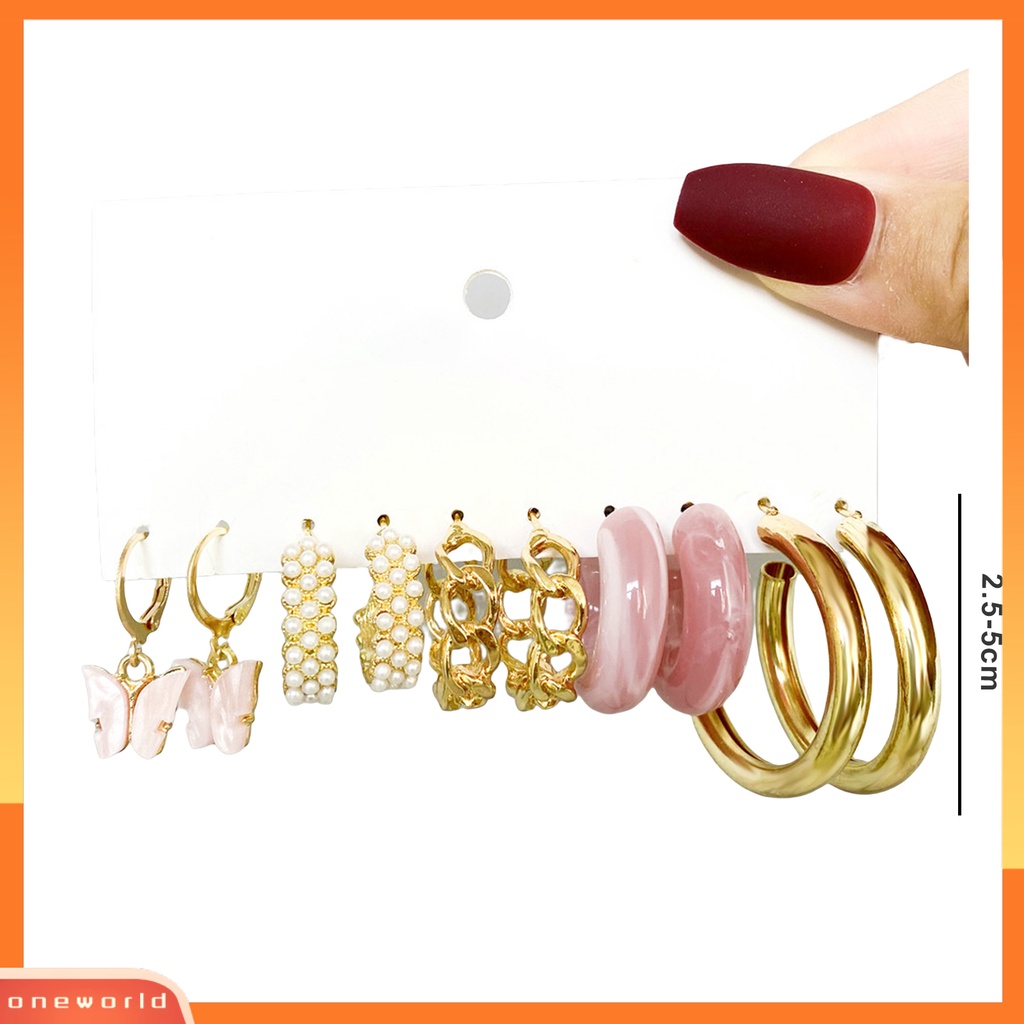 [EONE] 5pasang Anting Hoop Pesona Halus Tindik Eye-catching Tahan Aus Geometris Hias Hypoallergenic Akrilik Aksesoris Wanita Earrings Fashion Perhiasan