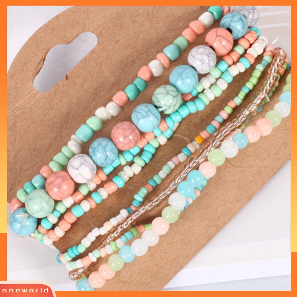 [EONE] 8 Pcs/Set Tali Elastis Multilayer Wanita Gelang Indah Wanita Bohemia Buatan Tangan Manik-Manik Gelang Perhiasan Aksesori