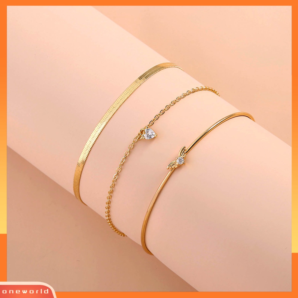 [EONE] 3pcs Gelang Wanita Multilayer Sayap Perhiasan Bohemian Stackable Bangles Untuk Pantai