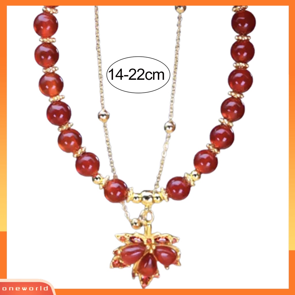 [EONE] Adjustable Dipanjangkan Rantai Double Layer Wanita Gelang Manik-Manik Permata Imitasi Maple Liontin Mewah Gelang Perhiasan Aksesoris