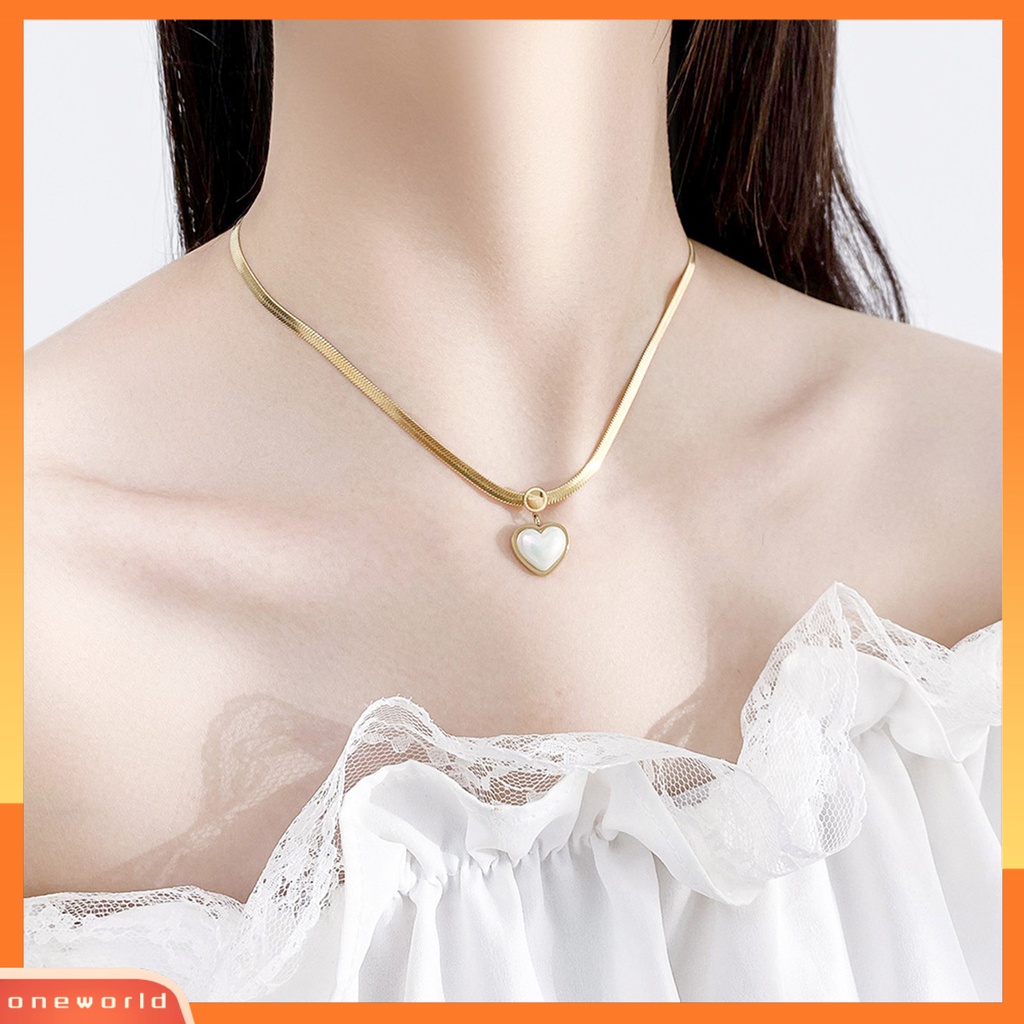 [EONE] Wanita Kalung Hati Colorful Shell Stainless Steel Ins Style Snake Chain Pendant Necklace Untuk Pakaian Sehari-Hari