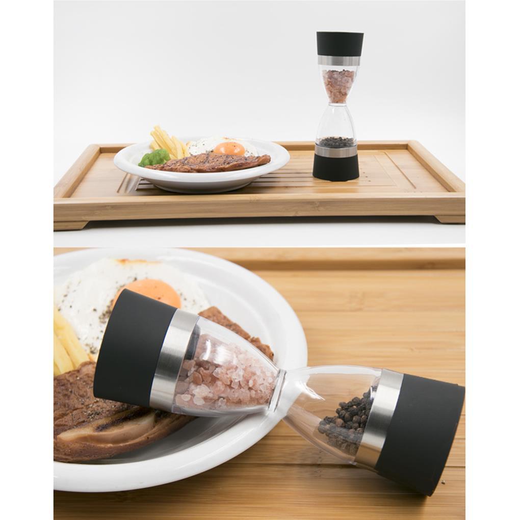 Set Penggiling Garam Dan Lada Bahan Stainless Steel 2-in-1 Seasoning Tank with Adjustable Grind Size