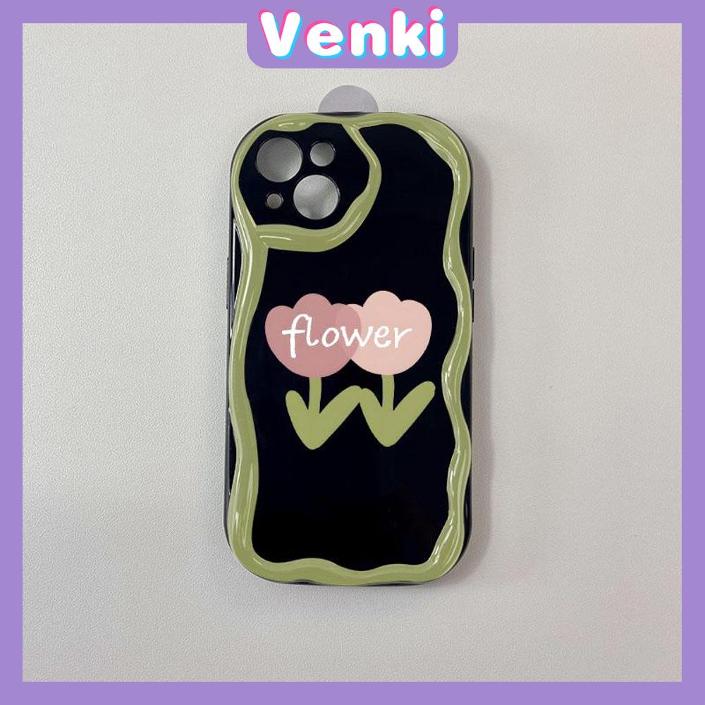 VENKI - For iPhone 11 iPhone Case 3D Curved Edge Wave TPU Airbag Shockproof Camera Cover Glossy Black Flower Compatible with iPhone 14 13 Pro max 12 Pro Max xr xs max 7Plus 8Plus