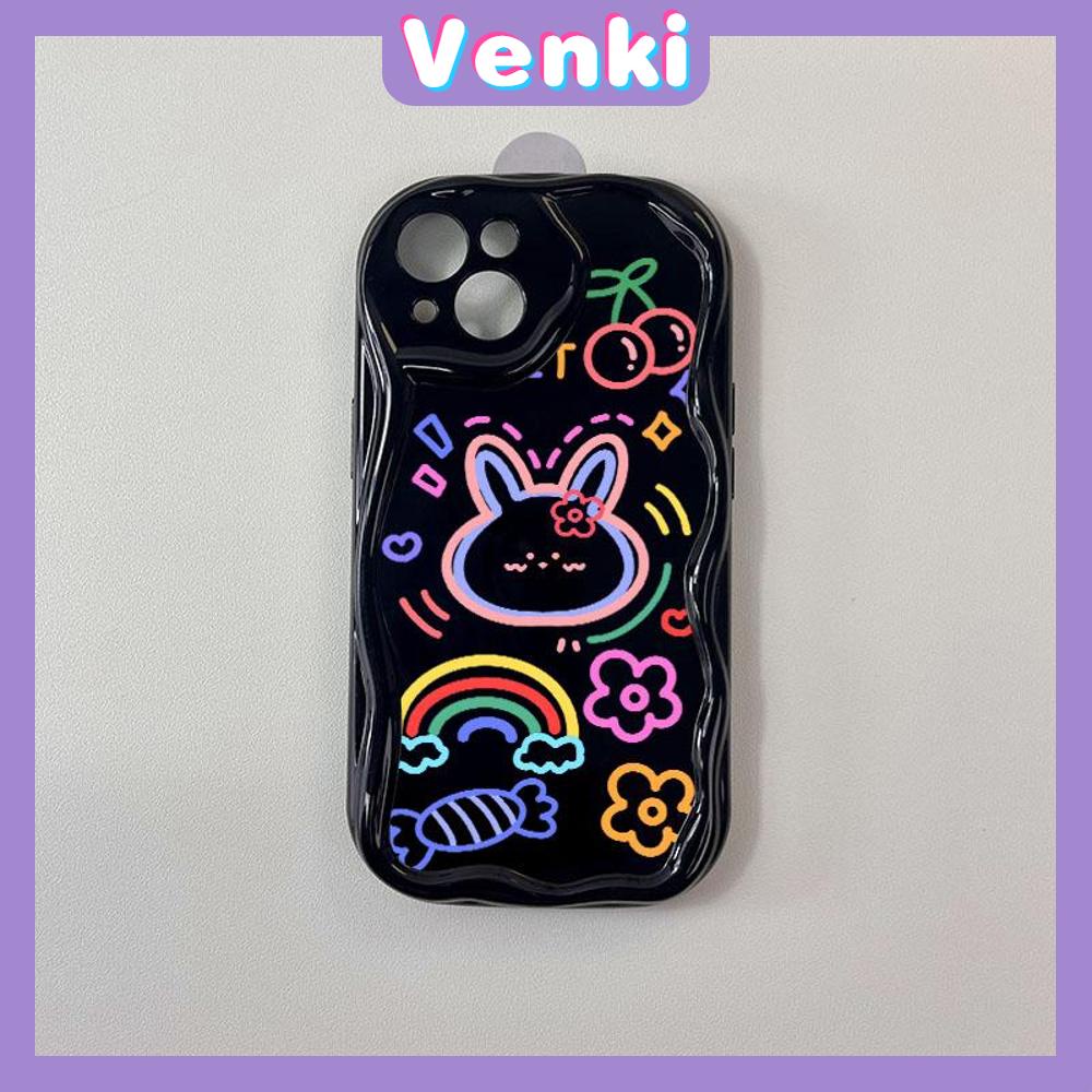 VENKI - For iPhone 11 iPhone Case 3D Curved Edge Wave TPU Airbag Shockproof Camera Cover Glossy Black Cute Pattern Compatible with iPhone 14 13 Pro max 12 Pro Max xr xs max 7 8Plus