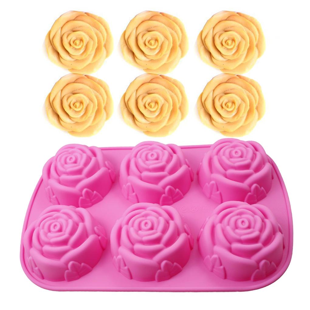 Cetakan Kue Silicone 6-Grid Flower Mould Fondant Non-Stick Mould Tray DIY Pastry