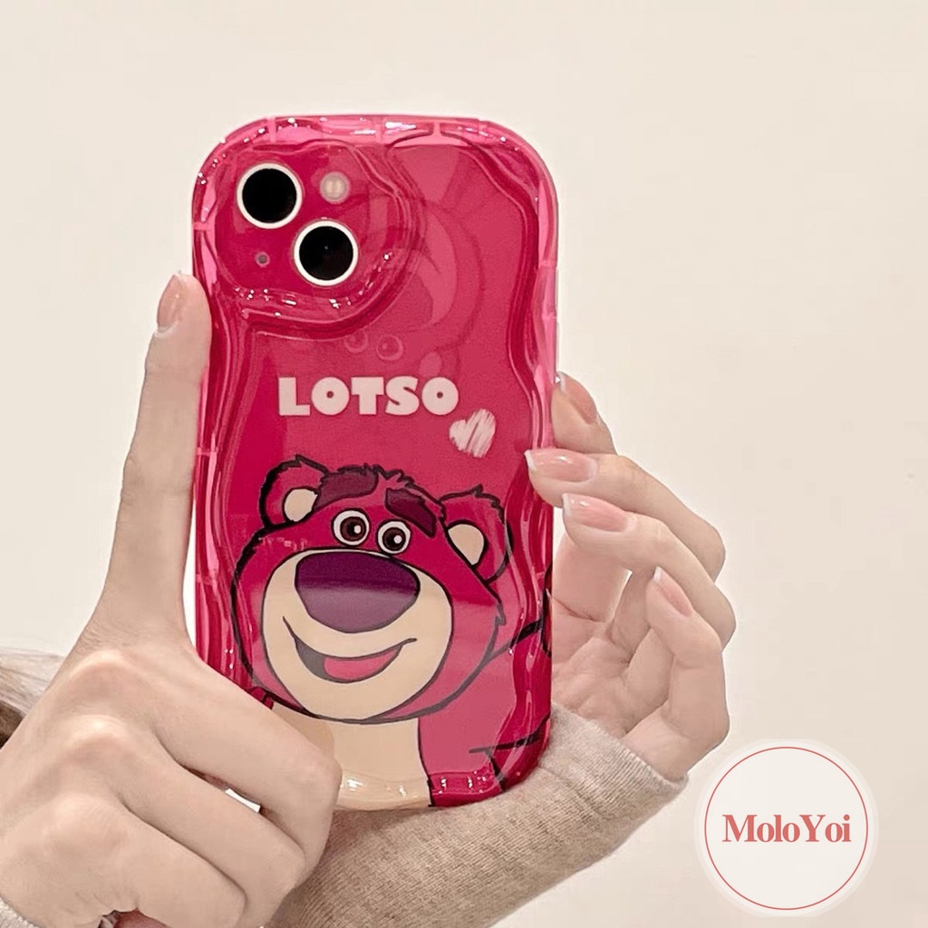 IPHONE Casing Ponsel Manyo Beruang Strawberry Merah Mawar Kompatibel Untuk Iphone7 8 6s 6plus11 12 13 14 Pro Max XR X XS Max SE 2020 3D Wavy Curved Edge Glossy Shockproof Tpu Soft Cover